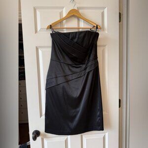 White House Black Market Strapless Satin Black 14 Dress EUC